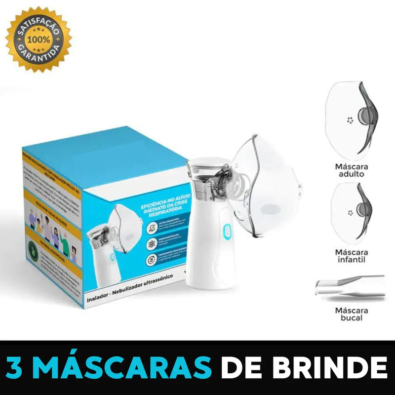 Inalador Nebulizador Portátil e Ultra Silencioso + 3 Máscaras de Brinde